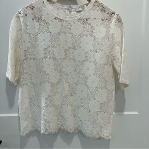 Sandro Paris Women's Floral Lace Short Sleeve Blouse Top Shirt Size 2